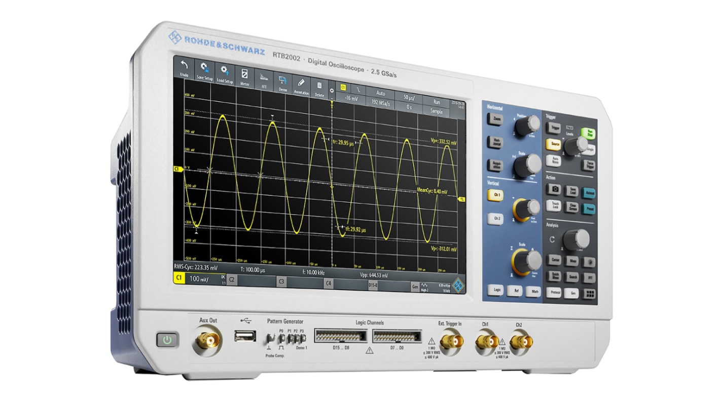 Oscilloscopio Da banco Rohde & Schwarz RTB-2002, 2 ch. analogici, 16 ch. digitali, 70MHz, Cert. LAT