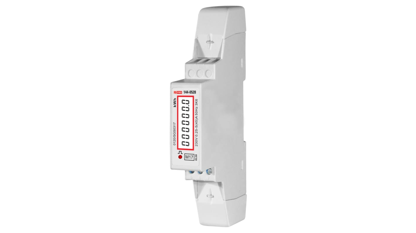 RS PRO 1 Phase Backlit Energy Meter