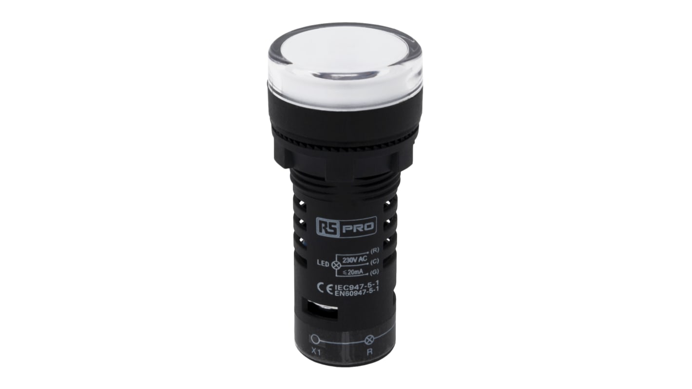 RS PRO, Panel Mount Red/Green LED Indicator, 22mm Cutout, IP65, Round ...