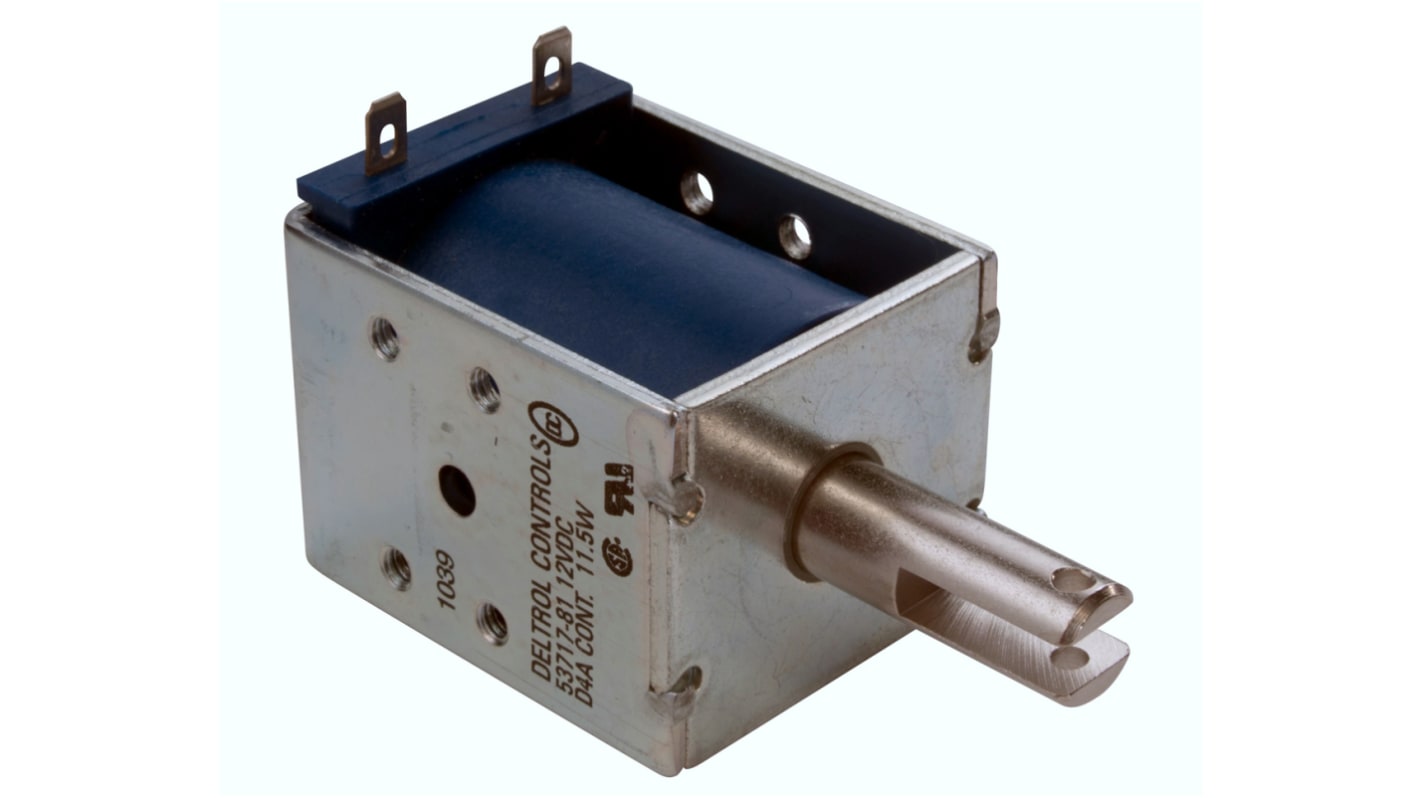 Solenoide lineal de tirar Deltrol, 12 V dc, 11,5 W, Ø de émbolo 11.11mm, recorrido 25.4mm, fuerza 2.2N