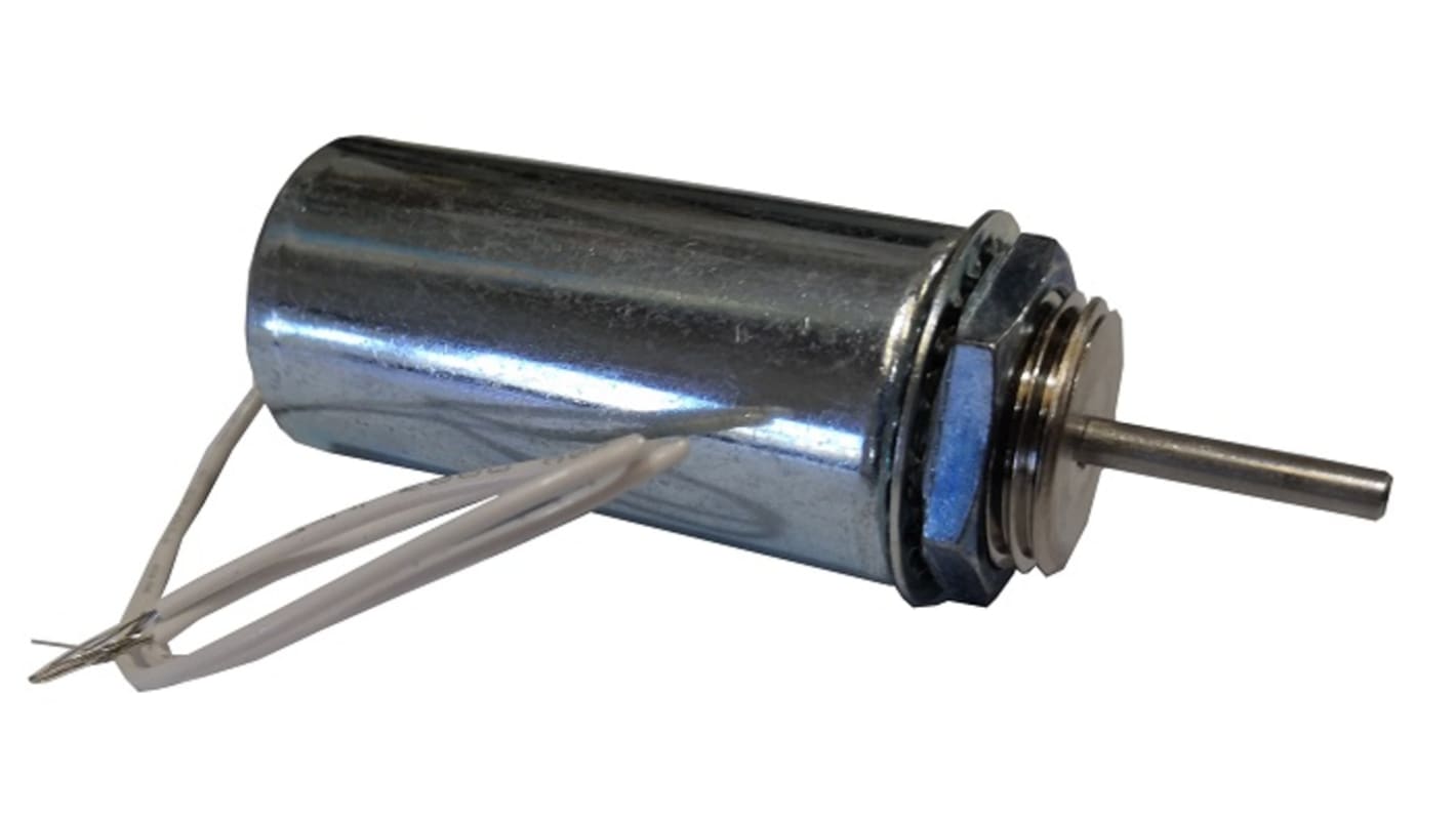 Lineární solenoid, průměr plunžru: 7.94mm, 25Ω, 12 V DC, 24 (Wire Lead)AWG, 19,05 (průměr) x 47,63 mm, 6 W