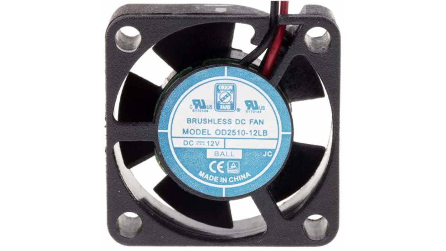 RS PRO Axial Fan, 12 V dc, DC Operation, 3.1m³/h, 480mW, 40mA Max, 25 x 25 x 10mm