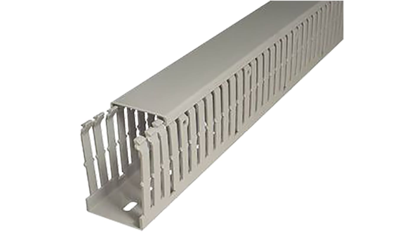 SES Sterling GF-DIN-A7/5 Grey Slotted Panel Trunking - Open Slot, W37.5 mm x D75mm, L2m, PVC