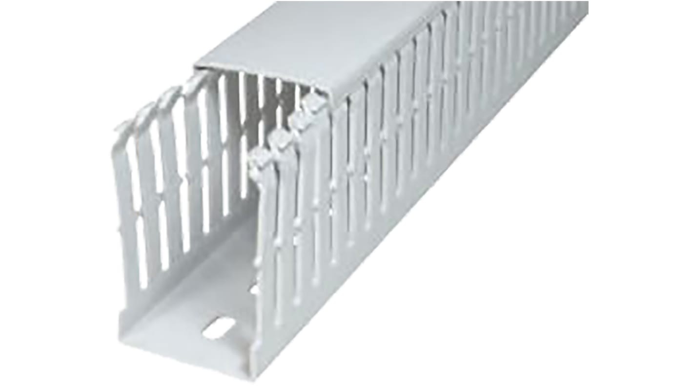 SES Sterling GF-DIN-SH-A7/5 Grey Slotted Panel Trunking - Open Slot, W25 mm x D75mm, L2m, Halogen Free PC/ABS