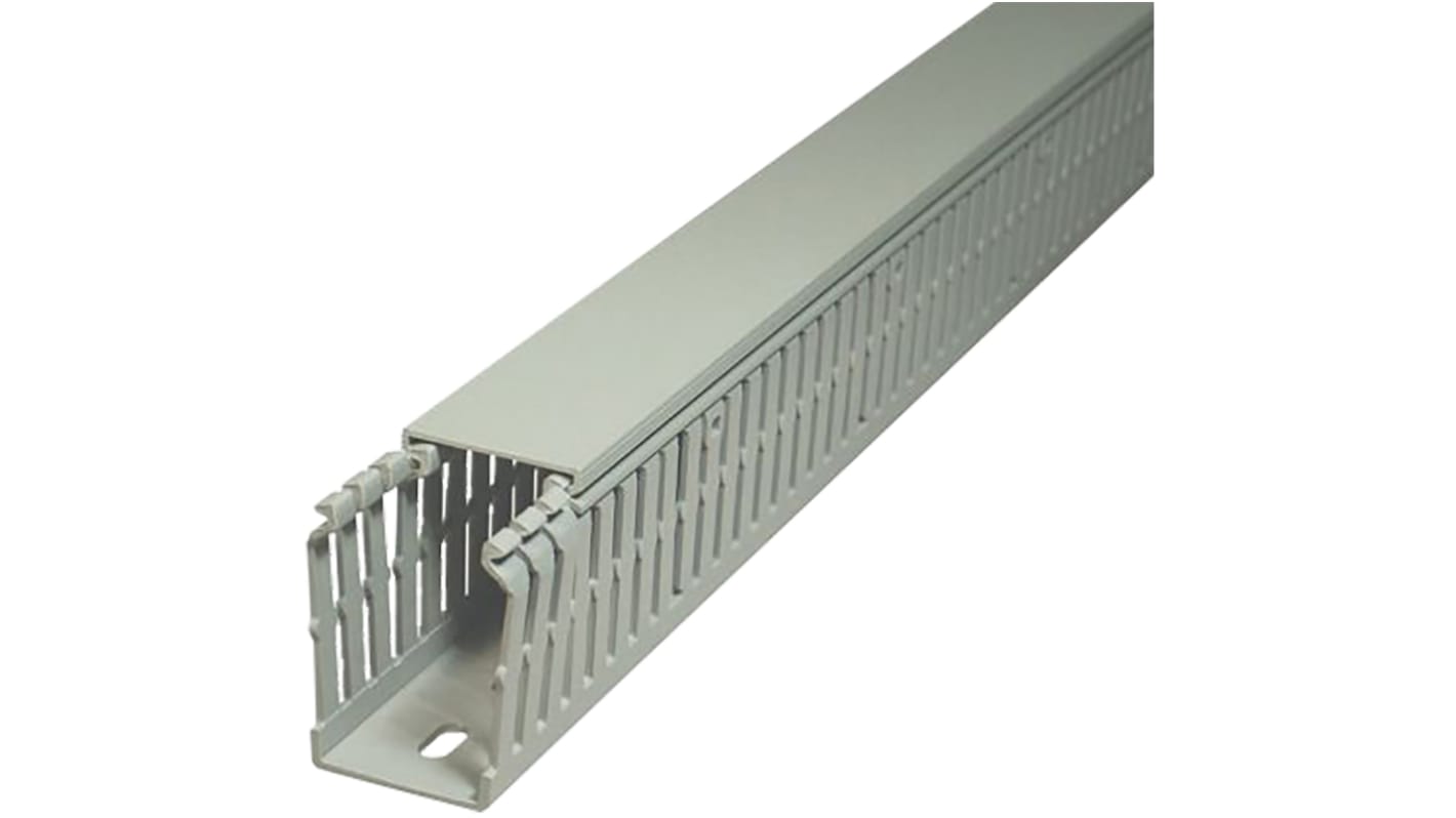 SES Sterling GN-A6/4 LF Grey Slotted Panel Trunking - Open Slot, W25 mm x D80mm, L2m, PVC