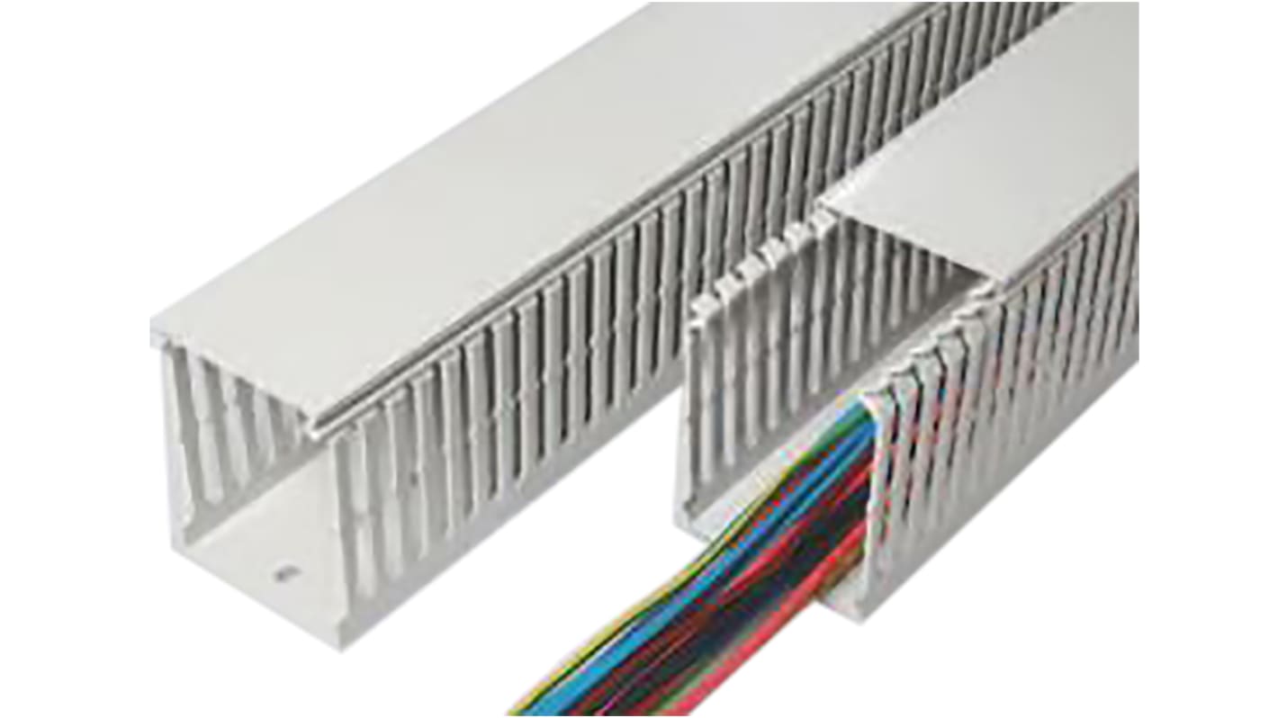 SES Sterling GN-HF-A6/4 Grey Slotted Panel Trunking - Open Slot, W25 mm x D80mm, L2m, Halogen Free PC/ABS