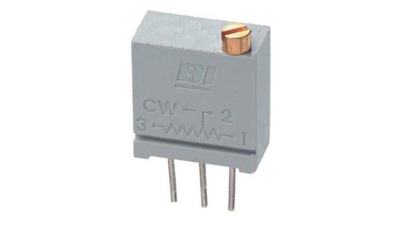 Potenciómetro para PCB TT Electronics/BI serie 67, 1kΩ máximo, ±10%, ±100ppm/°C, 0.5W, vueltas: 20, Montaje en orificio