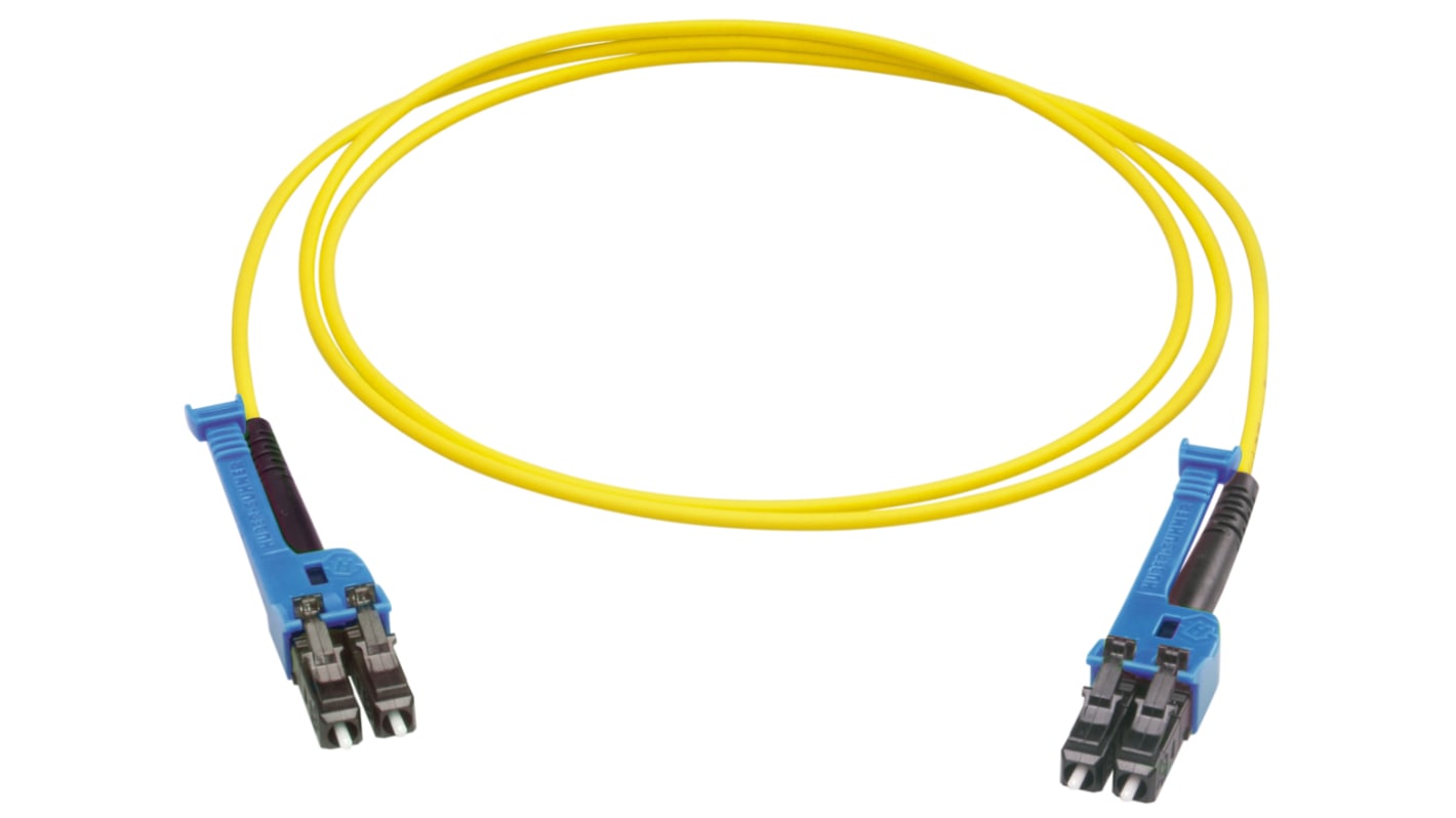 Huber+Suhner LC to LC Duplex Single Mode G657A2 Fibre Optic Cable, 2.1mm, Yellow, 3m