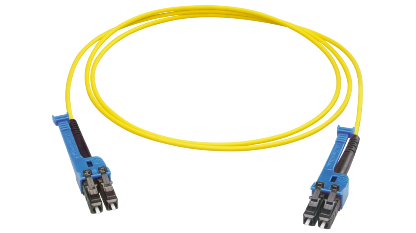 Huber+Suhner LC to LC Duplex Single Mode G657A2 Fibre Optic Cable, 2.1mm, Yellow, 25m