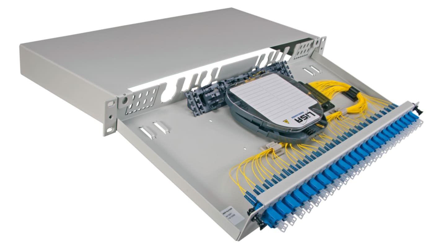 Huber+Suhner 24 Port LC Single Mode Simplex Fibre Optic Patch Panel With 48 Ports Populated, 1U