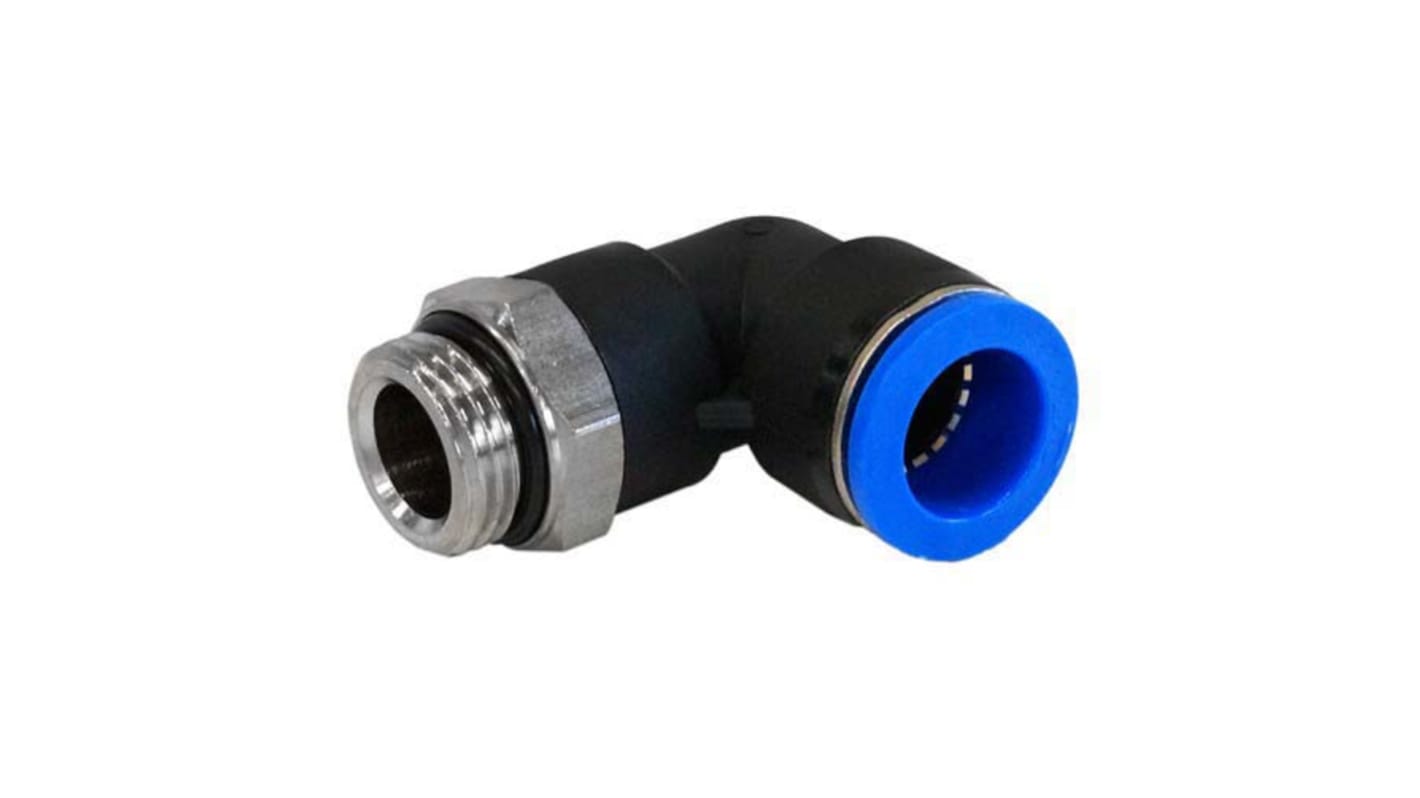 RS PRO Elbow Threaded Adaptor, M5 Male to Push In 4 mm, Threaded-to-Tube Connection Style