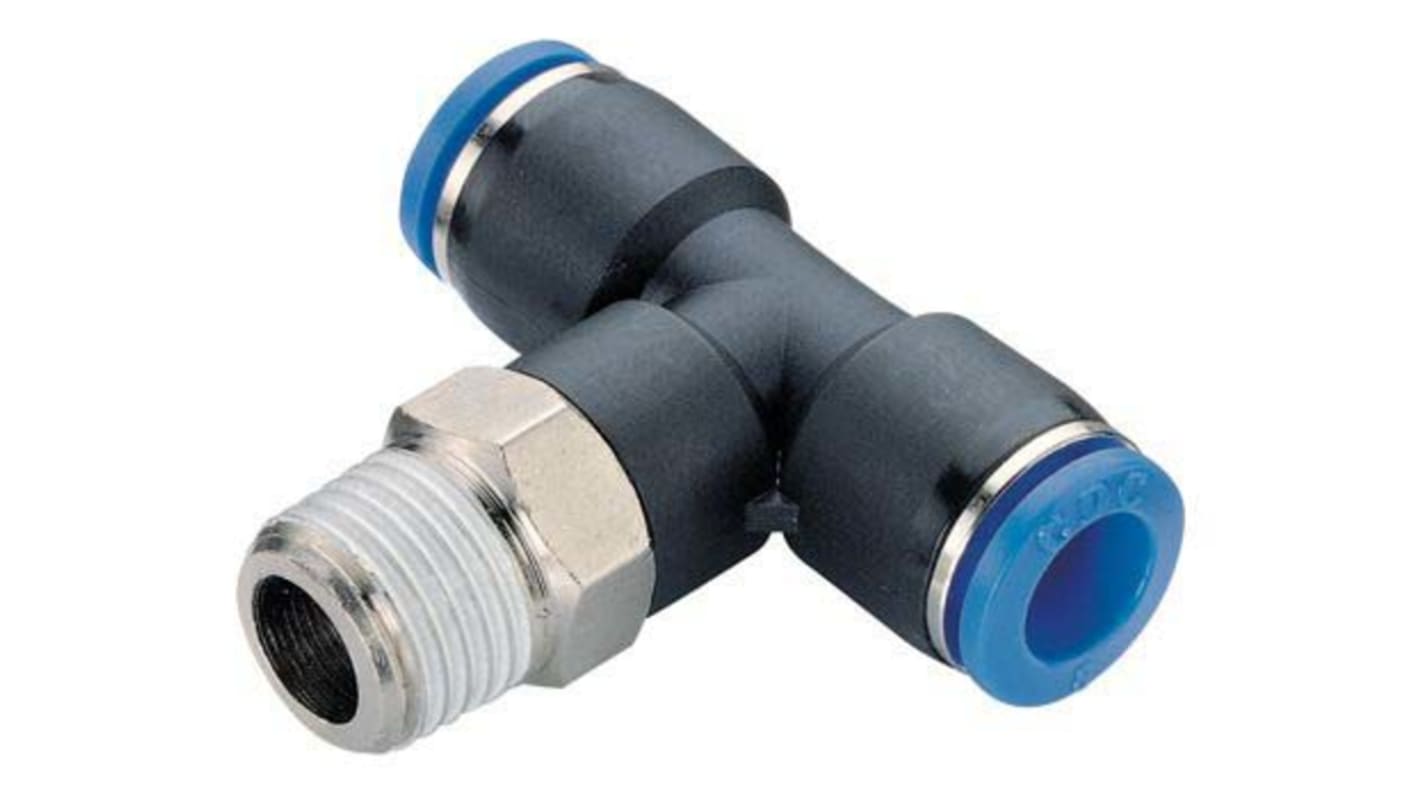 RS PRO Tee Threaded Adaptor, Push In 8 mm to Push In 8 mm, Threaded-to-Tube Connection Style