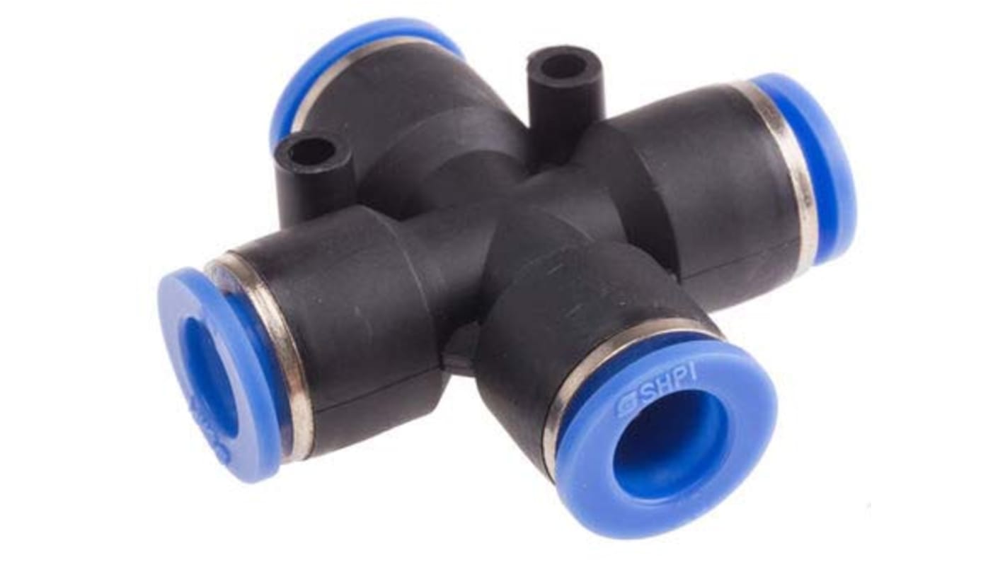RS PRO Cross Tube-to-Tube Adaptor, Push In 12 mm to Push In 12 mm, Tube-to-Tube Connection Style