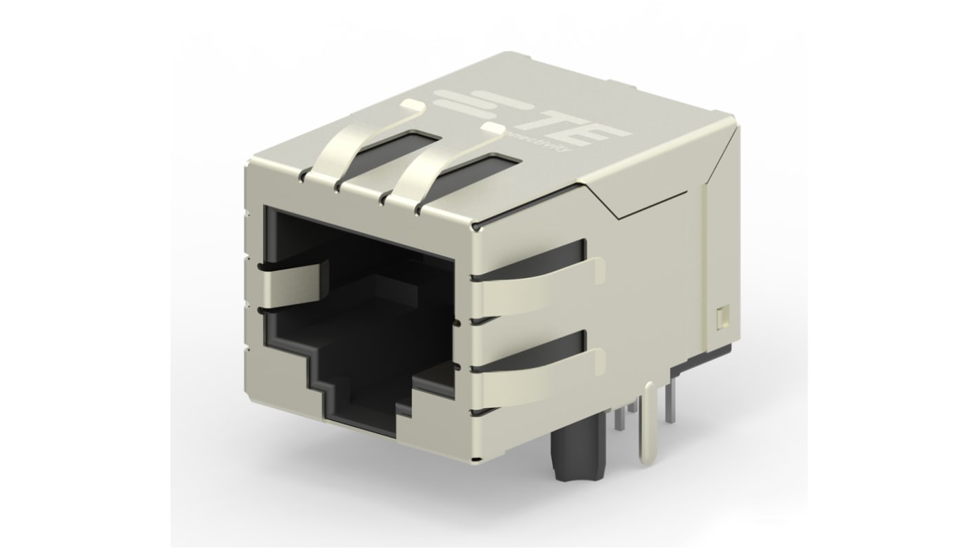 TE Connectivity 2031994 Series Female RJ45 Connector, PCB Mount, Cat6, Nickel Plated Brass Shield