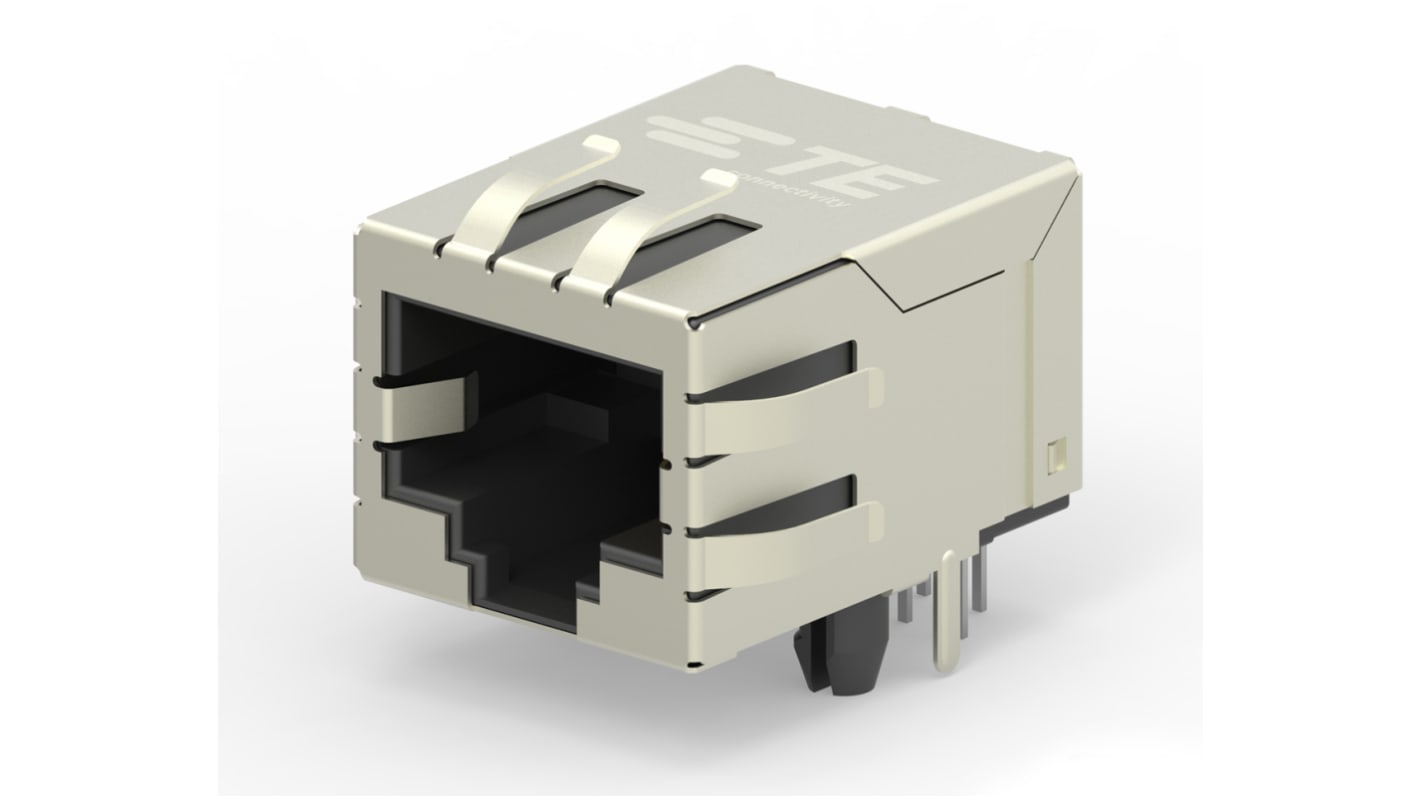 TE Connectivity 2031994 Series Female RJ45 Connector, PCB Mount, Cat6, Nickel Plated Brass Shield