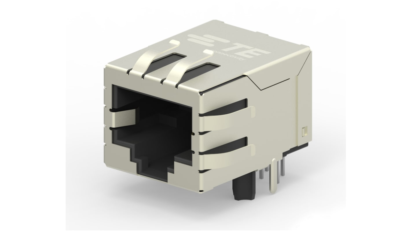 TE Connectivity 2031994 Series Female RJ45 Connector, PCB Mount, Cat6, Nickel Plated Brass Shield