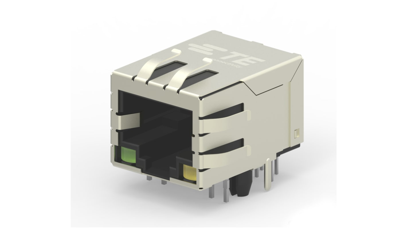 TE Connectivity 1-2301994 Series Female RJ45 Connector, PCB Mount, Cat6, Nickel Plated Brass Shield