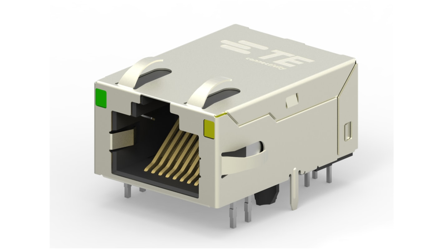 TE Connectivity 1-2301994 Series Female RJ45 Connector, PCB Mount, Cat6, Nickel Plated Brass Shield