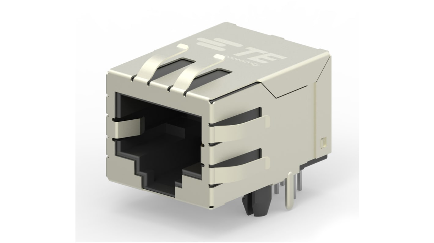 TE Connectivity 2031994 Series Female RJ45 Connector, PCB Mount, Cat6, Nickel Plated Brass Shield