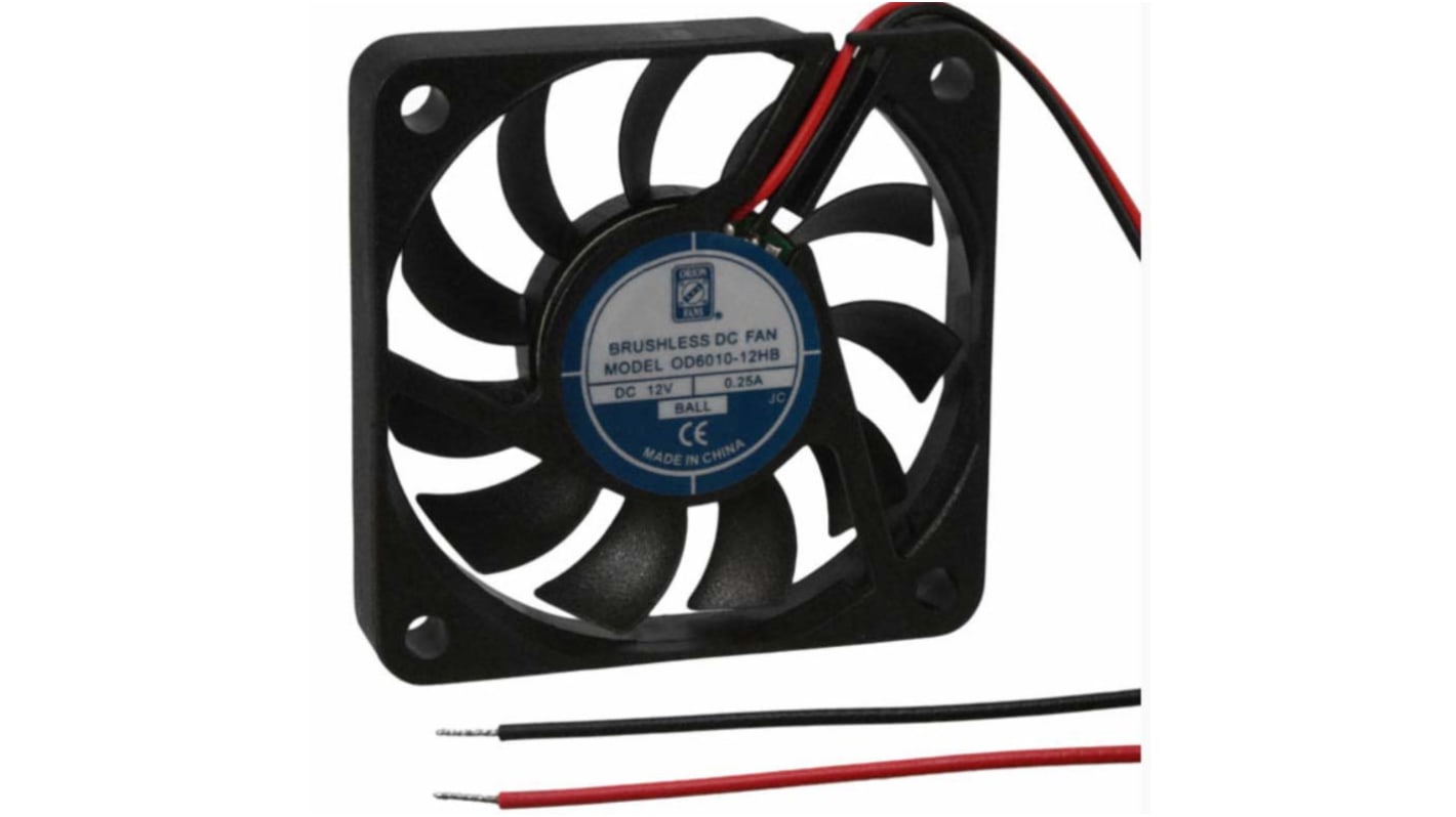 RS PRO Axial Fan, 12 V dc, DC Operation, 35.7m³/h, 3W, 250mA Max, 60 x 60 x 10mm