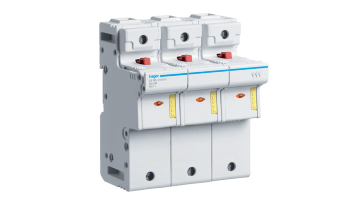 Uchwyt bezpiecznikowy montowany na szynie Mocowanie szynowe rozmiar: 22 x 58mm 125A 690V ac Śruba Hager