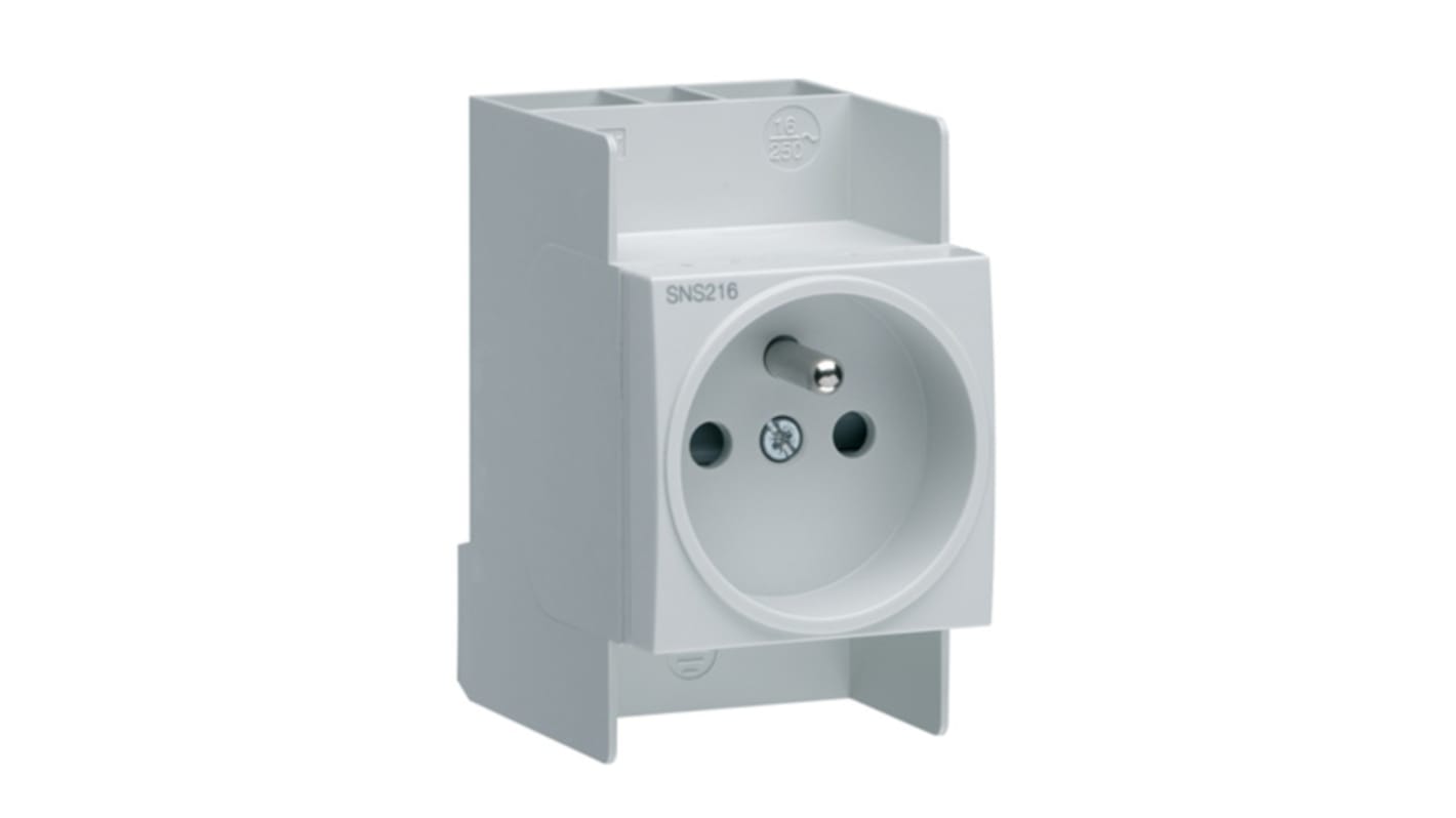 Presa elettrica, Hager SNS216, 16A, 2 moduli, IP20, presa Tipo E - francese, Grigio In interni, Montaggio a parete 230 V