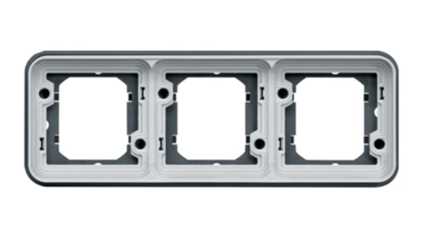 Hager WNA Grey PP Back Box Mounting Frame, IK07, IP55, 3 Gangs, 225 x 23 x 83mm