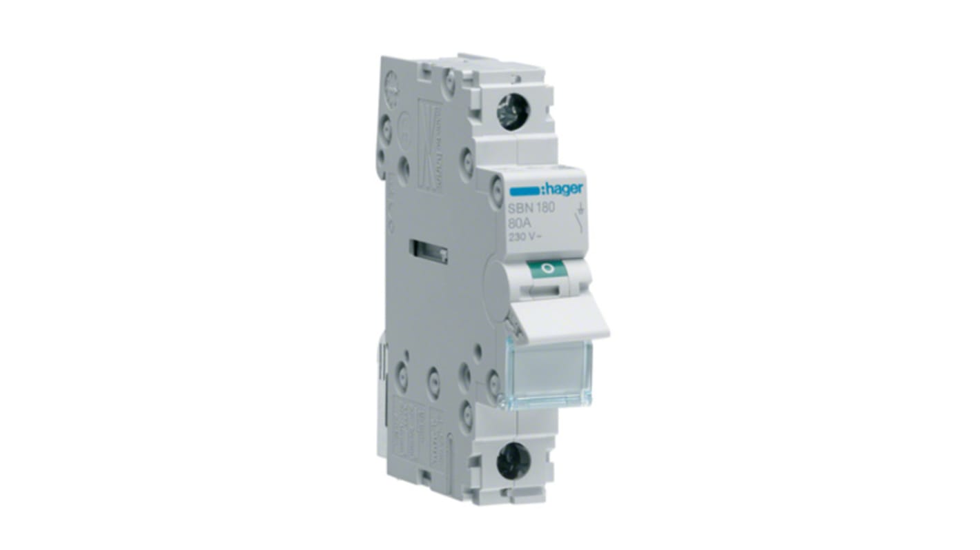 Interruttore di isolamento Hager SBN180 serie SB, 1P, 80A, 230V ca, IP20