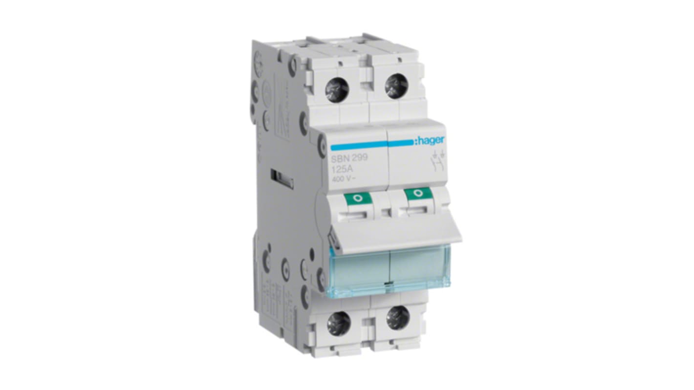 Interruttore di isolamento Hager SBN299 serie SB, 2P, 125A, 230 → 400V ca, IP20