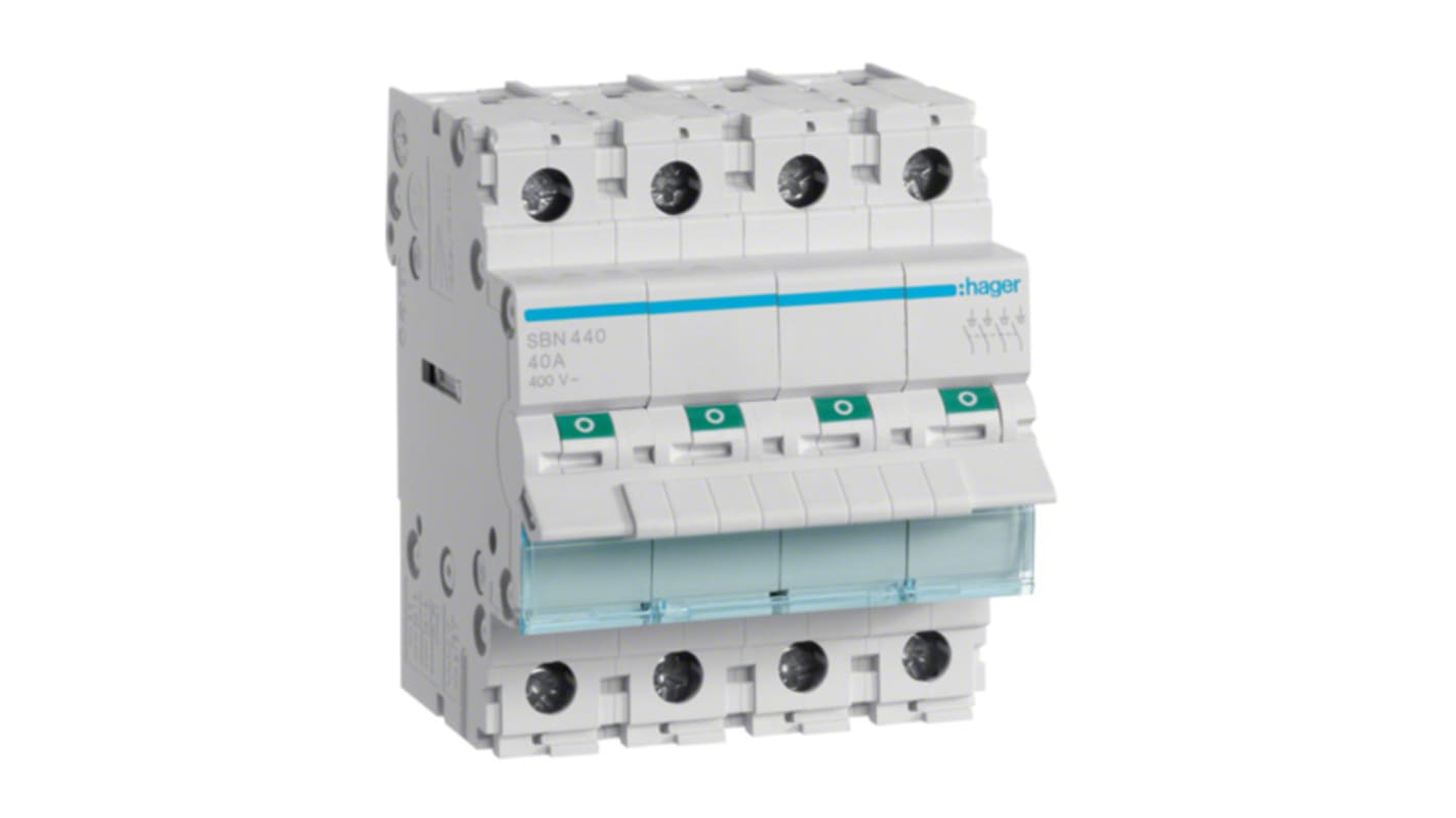 Hager 4P Pole Isolator Switch - 40A Maximum Current, IP20