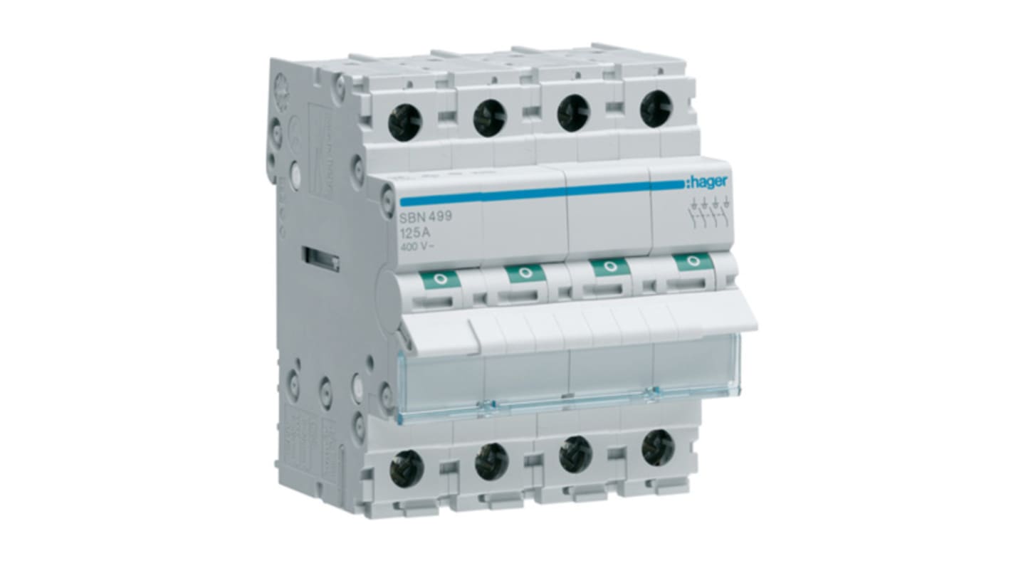 Interruttore di isolamento Hager SBN499 serie SB, 4P, 125A, 230 → 400V ca, IP20