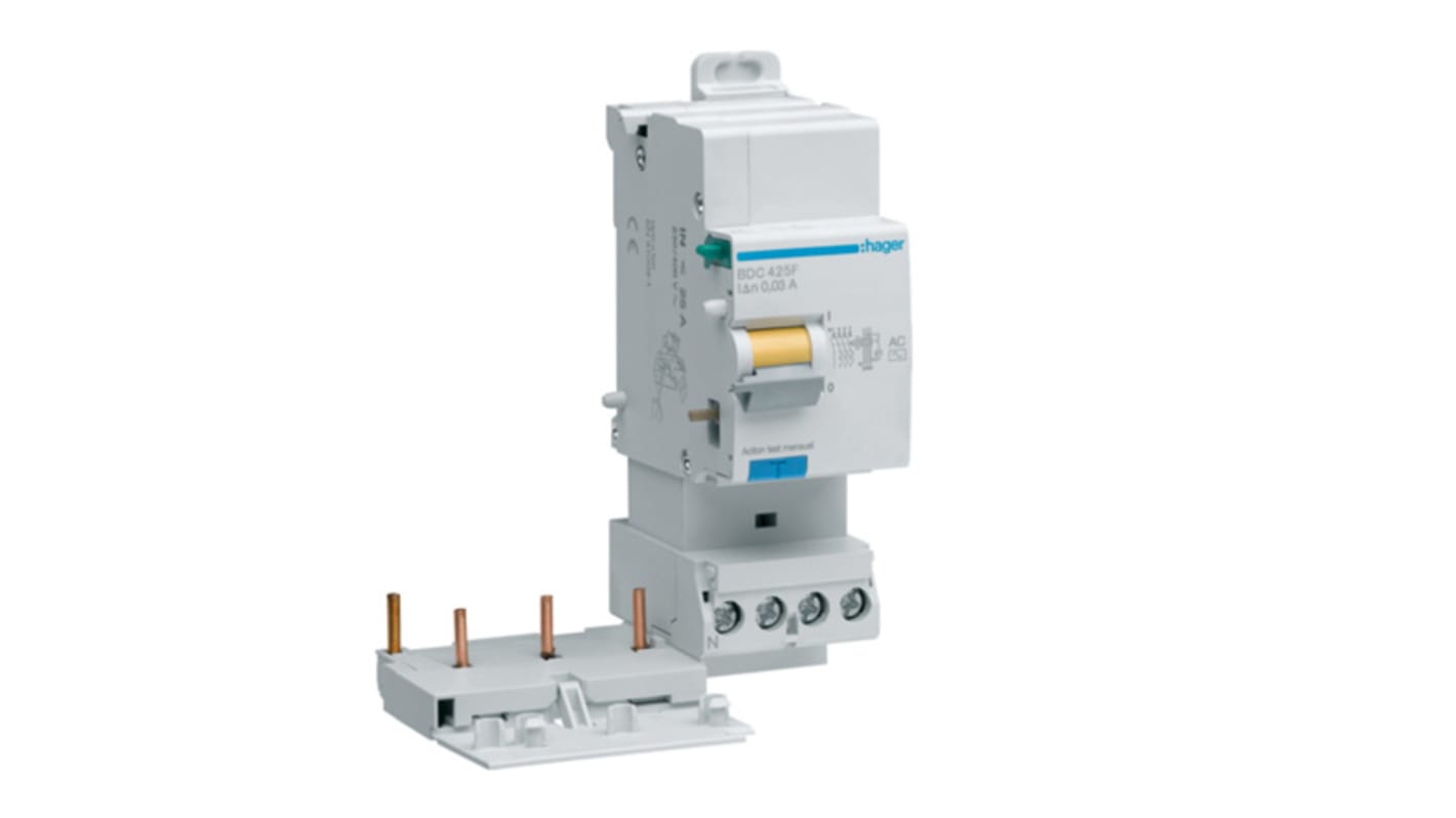 Interrupteur différentiel Hager, 4 Pôles, 25A, 30mA