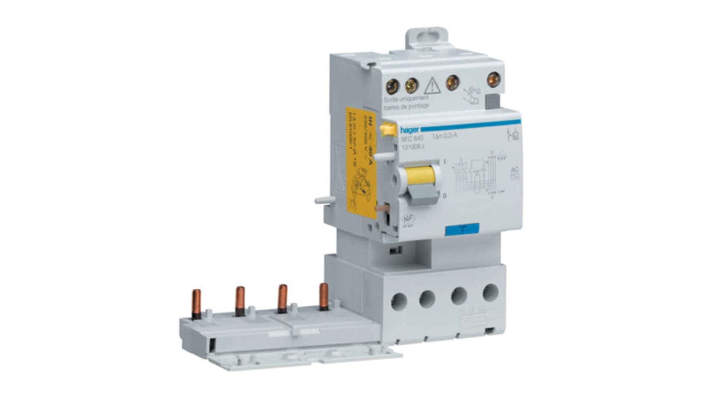 Interrupteur différentiel Hager BDC, 4 Pôles, 40A, 30mA, Type AC