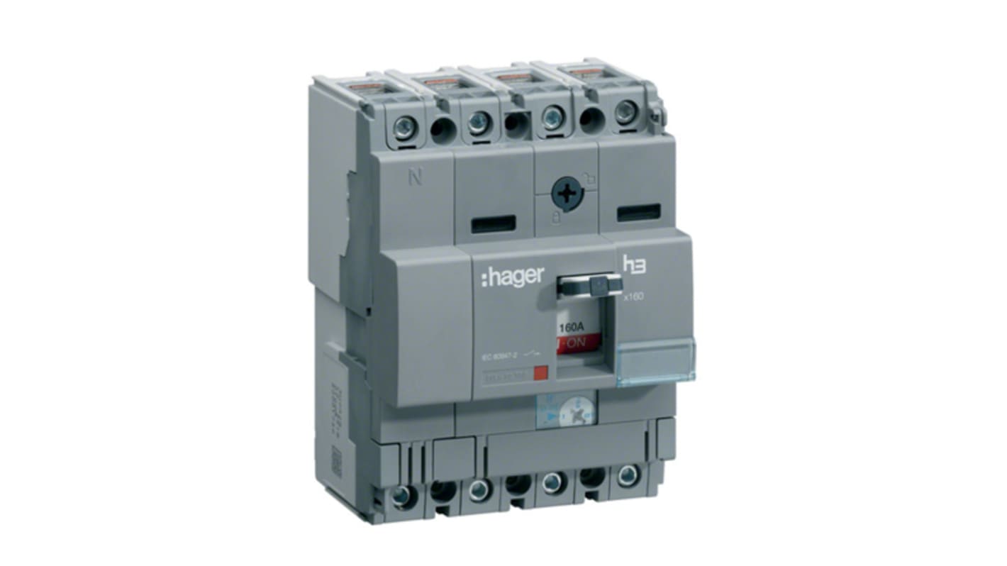 Disjoncteur Hager 4 pôles, 160A, pouvoir de coupure 2 kA, montage DIN Rail