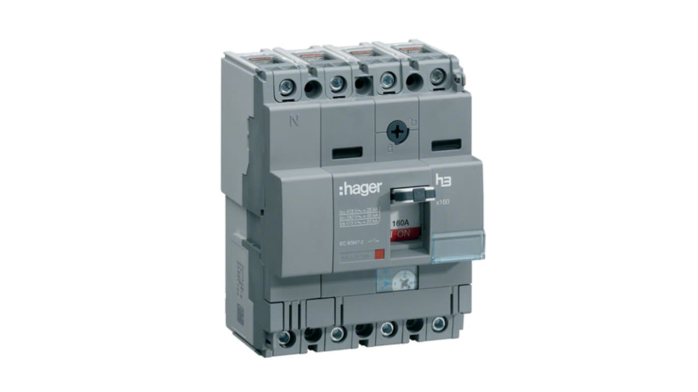 Hager MCCB 4P 125A, Breaking Capacity 25 kA, DIN Rail Mount