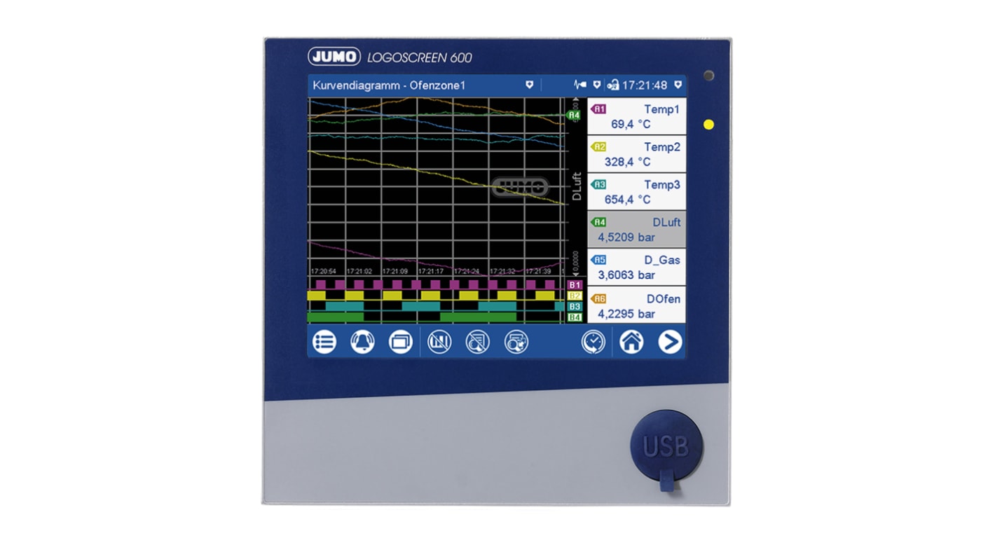 Jumo Logoscreen 600, 3 Input Channels, 1 Output Channels, Videographic Chart Recorder Measures Current, Humidity,