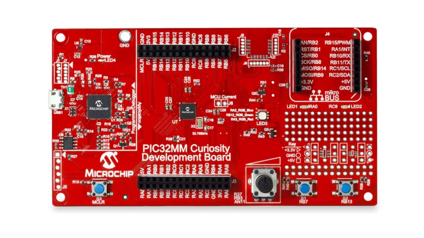 Placa de desarrollo PIC32MM Curiosity de Microchip, con núcleo MIPS® MicroAptiv™