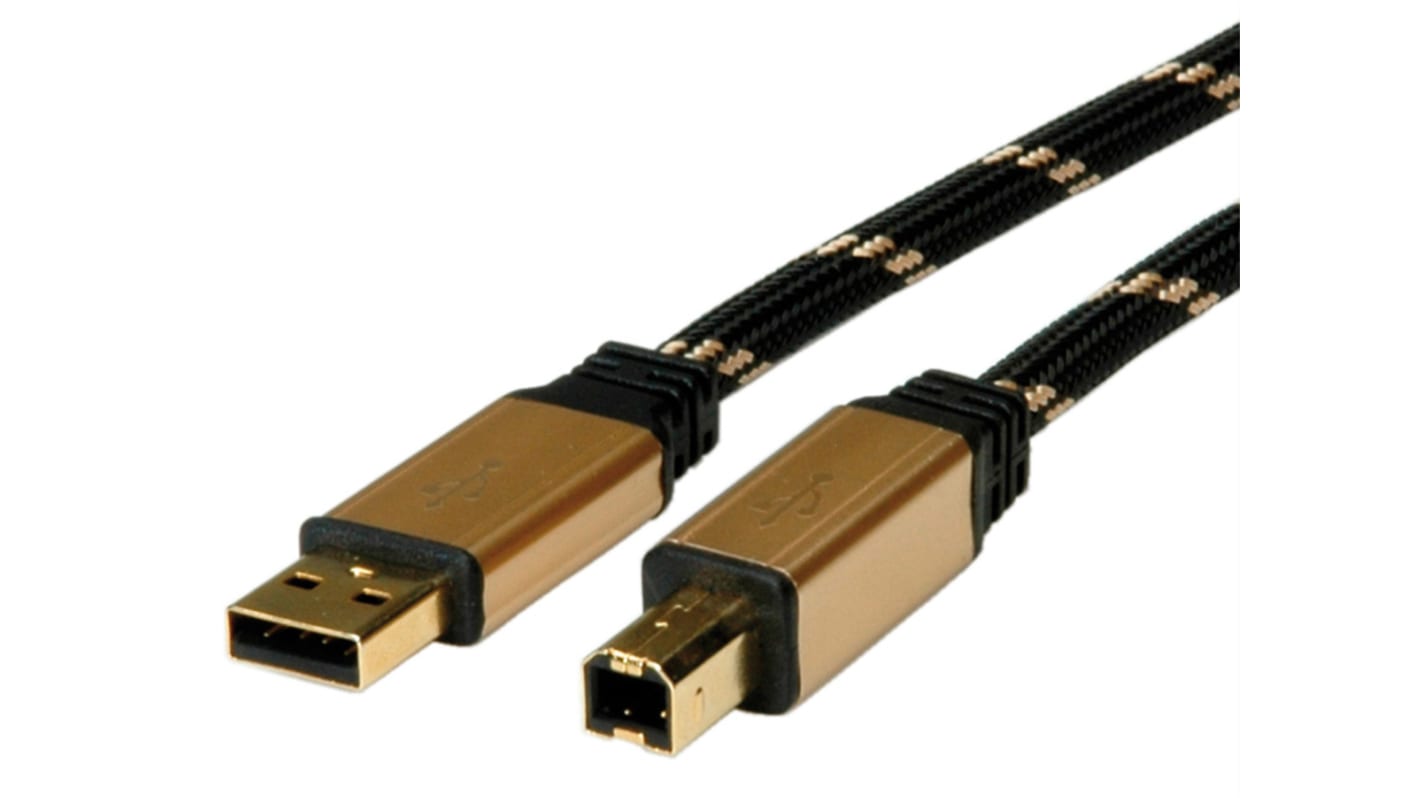 Cavo USB Roline USB A/USB B, L. 4.5m, col. Nero/Oro