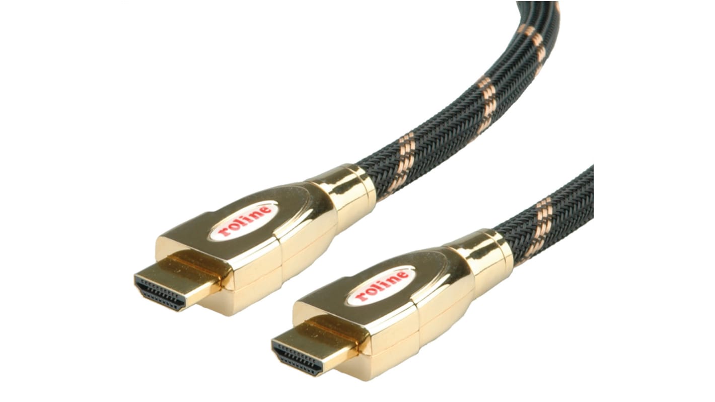 Roline HDMI-Kabel A HDMI Ethernet Stecker B HDMI Ethernet Stecker, 2m, Schwarz/Gold