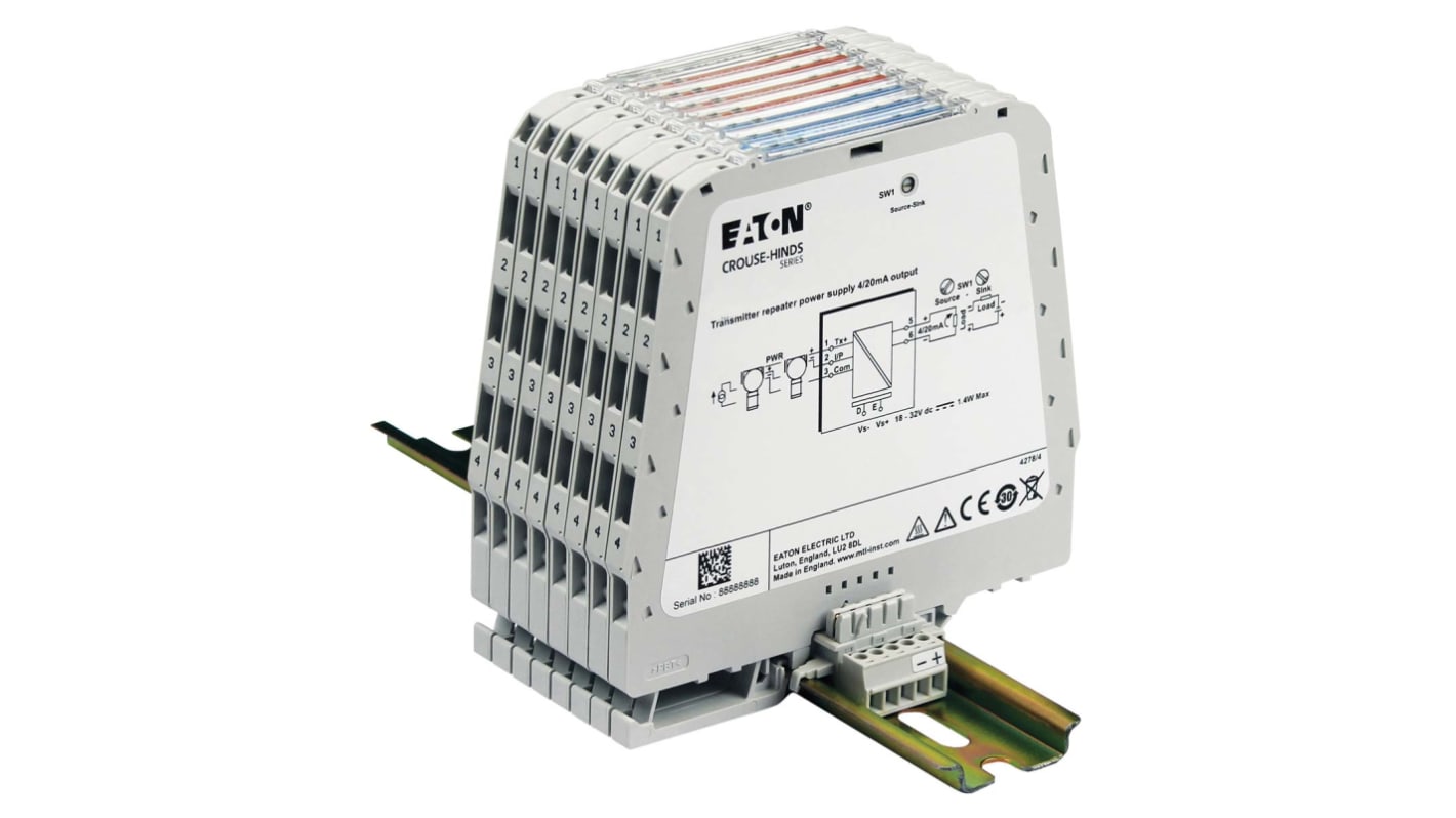 Acondicionador de señal Eaton MTL, alim. 10 → 32V dc, in. 0 → 22mA, out. 7,5 V, 0 → 22mA, para