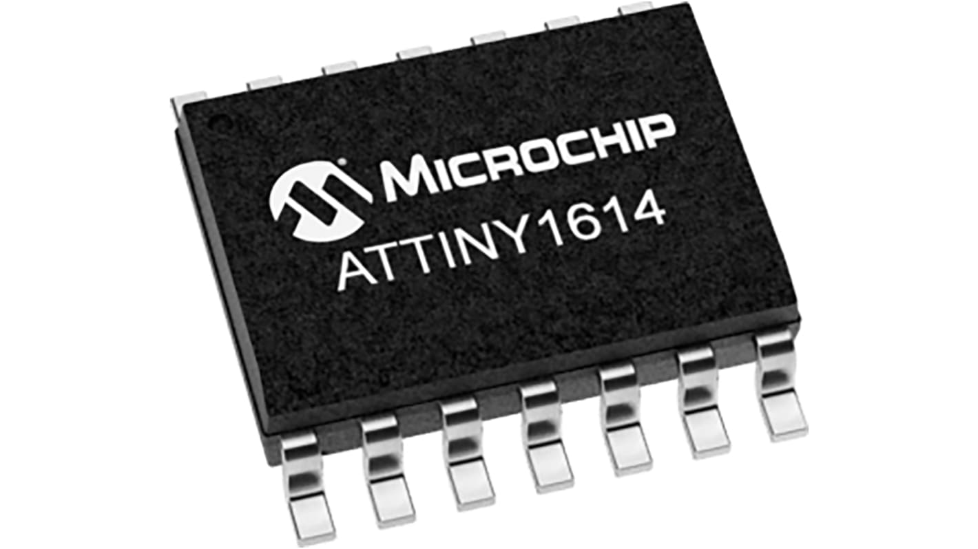 Microcontrolador Microchip ATTINY1614-SSNR, núcleo AVR de 8bit, RAM 2,048 kB, 20MHZ, SOIC de 14 pines