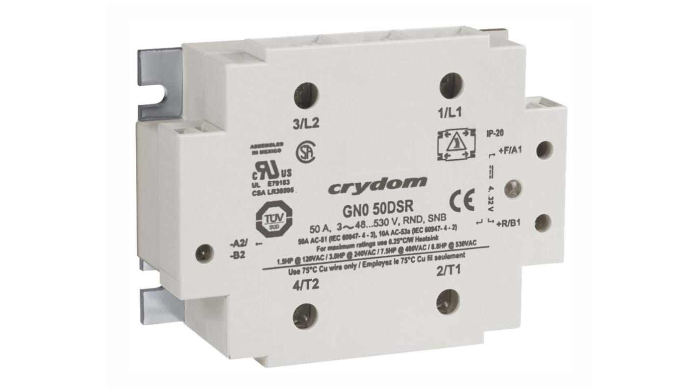 Relé de estado sólido Sensata Crydom GN0 de 3 polos, control 4 → 32 V dc, carga 48 → 530Vrms, 50 A máx.,