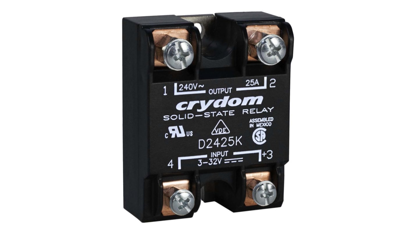 Sensata / Crydom 1 Series Solid State Relay, 25 A rms Load, Panel Mount, 140 V ac Load, 32 V dc Control