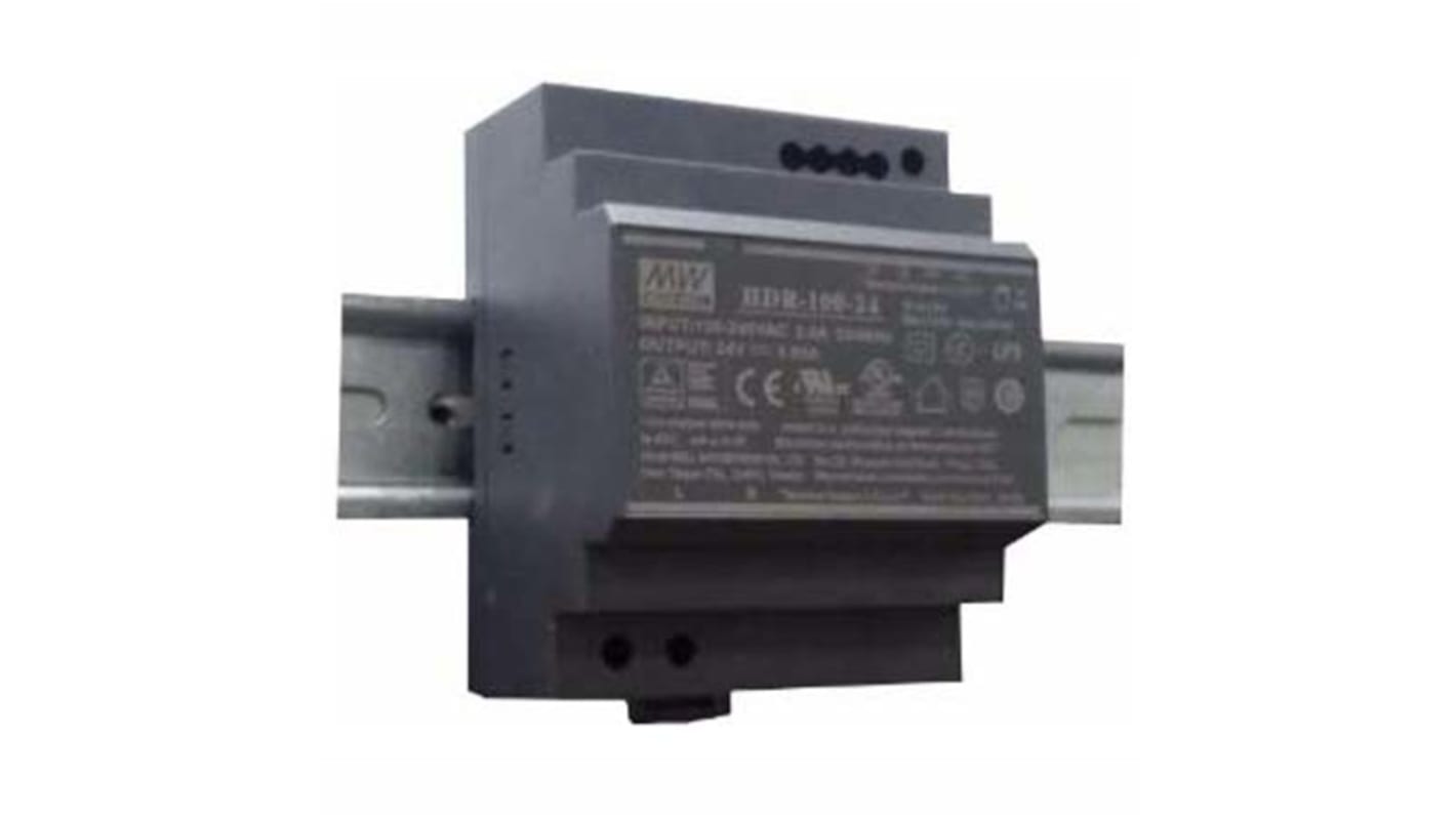 MEAN WELL HDR Switched Mode DIN Rail Power Supply, 85 → 264 V ac, 120 → 370V dc, 12V dc dc Output, 7.1A