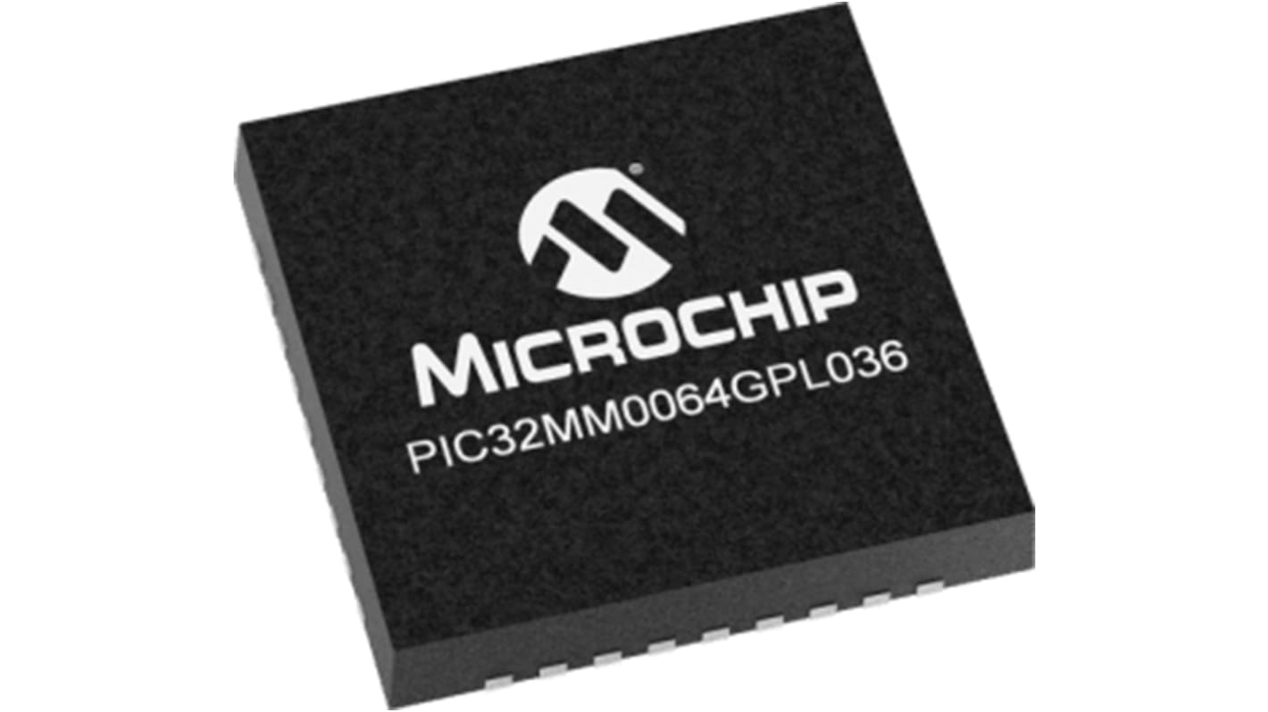 Microchip PIC32MM0064GPL036-I/M2, 32bit microAptiv UC 32 bit Microcontroller, PIC32, 25MHz, 64 kB Flash, 36-Pin SQFN