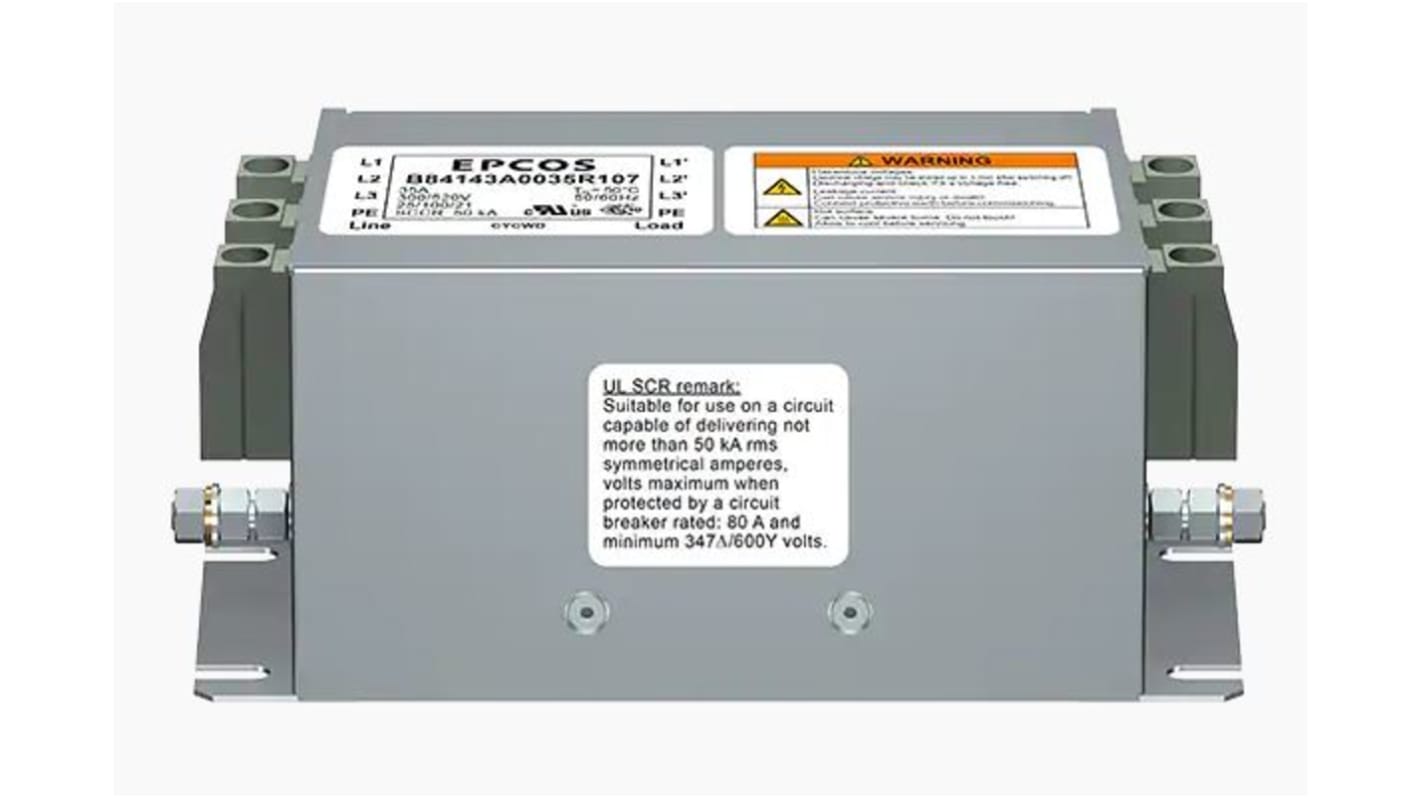 Filtr EMC 50A 3-fazowy 1.1mΩ 520 V AC 50 → 60Hz EPCOS Montaż panelowy