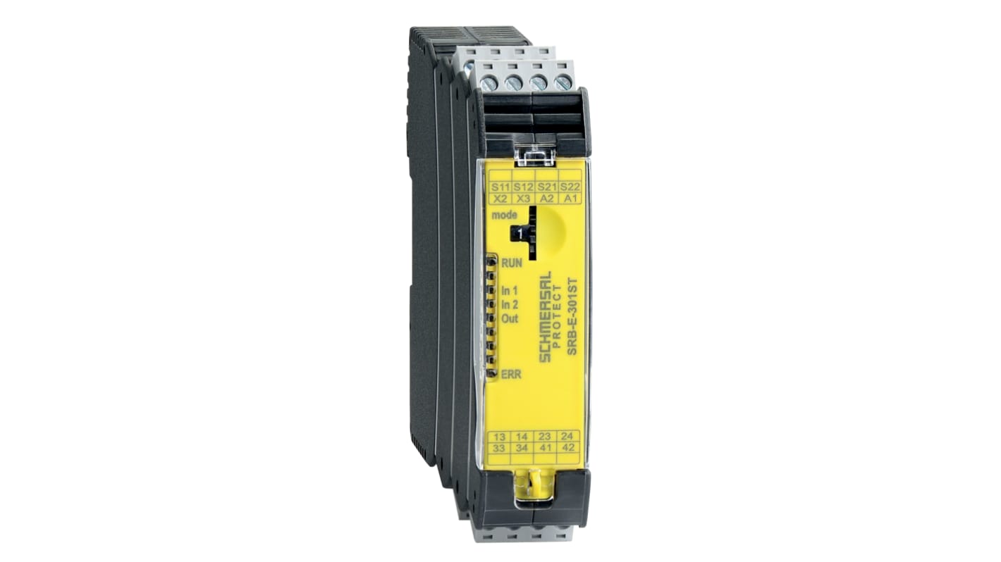 Relé de seguridad Schmersal SRB-E de 1, 2 canales, para Interruptor de seguridad, 24V ac/dc, cat. seg. ISO 13849-1 1