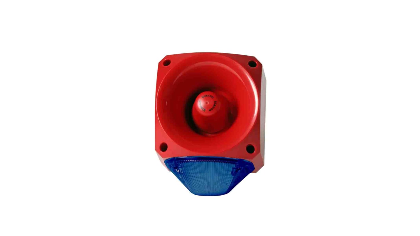Klaxon PNC Series Blue Sounder Beacon, 110 → 230 V ac, IP66, Side Mount, 120dB at 1 Metre