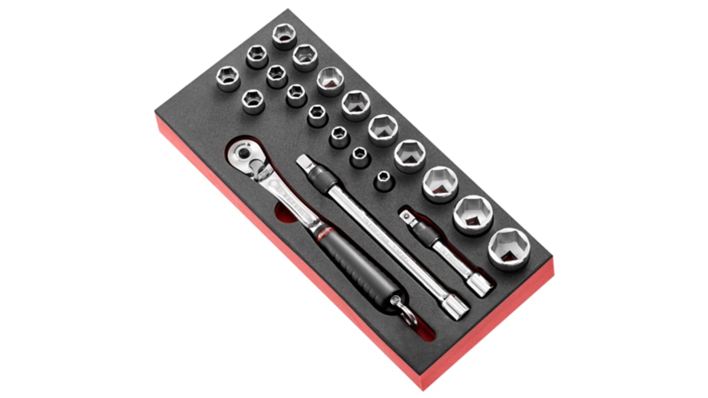 Facom 21-Piece Metric 1/2 in Standard Socket Set with Ratchet, 6 point