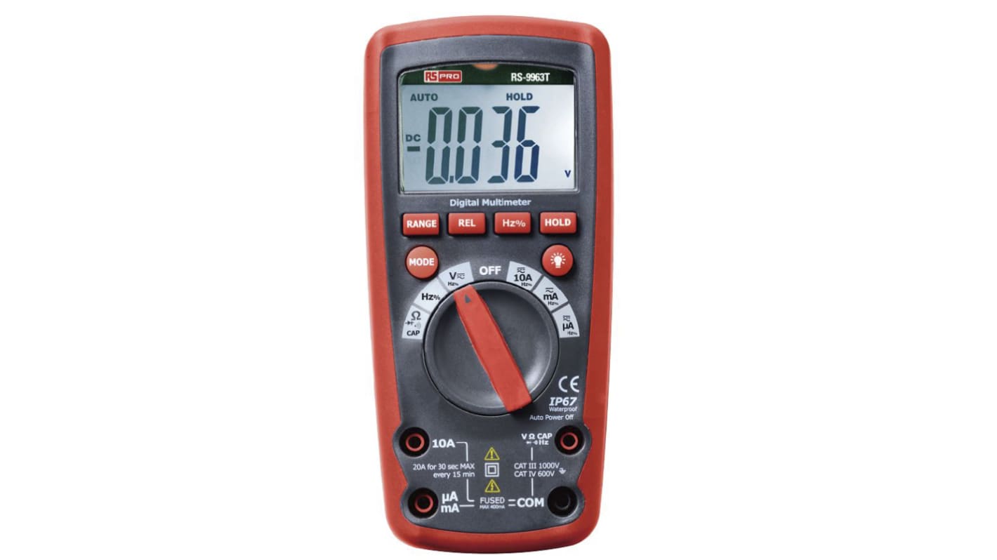 RS PRO DT-9963T Handheld Digital Multimeter, True RMS, 10A ac Max, 10A dc Max, 1000V ac Max - RS Calibrated